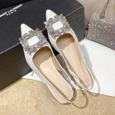 Мода Мода Женские Сандалии Лето Новые Слингбэк Шлепанцы Женские Низкий Каблук Стразы Пряжка Задний Ремешок Сексуальные Туфли Лодочки Сандалии Женские