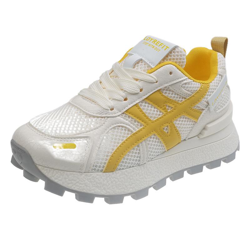 Женские летние кроссовки на толстой подошве, сетчатые, дышащие, с скрытым каблуком, белые