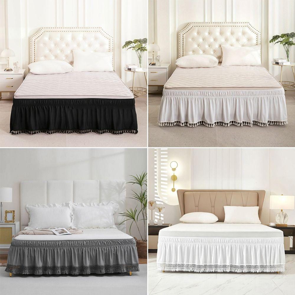 Wrinkle Resistant Tassel Bed Skirt Solid Color Bed Ruffles Wrap Bedding Accessory
