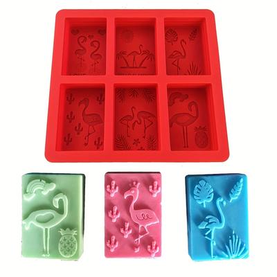 Форма для мыла «Фламинго» с 6 полостями, гибкая силиконовая прямоугольная форма для легкого извлечения мыла, инструменты для мыловарения, формы для конфет и шоколада