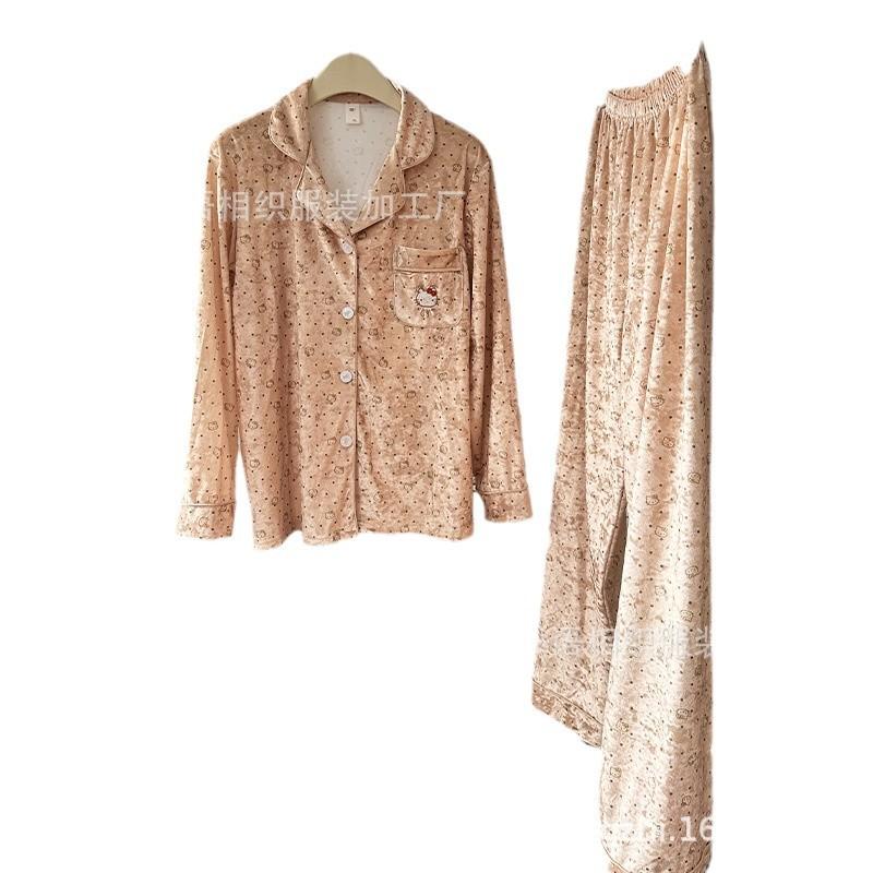 Winter new velvet gold simple pajamas women's lapel thick casual and comfortable women's loungewear set