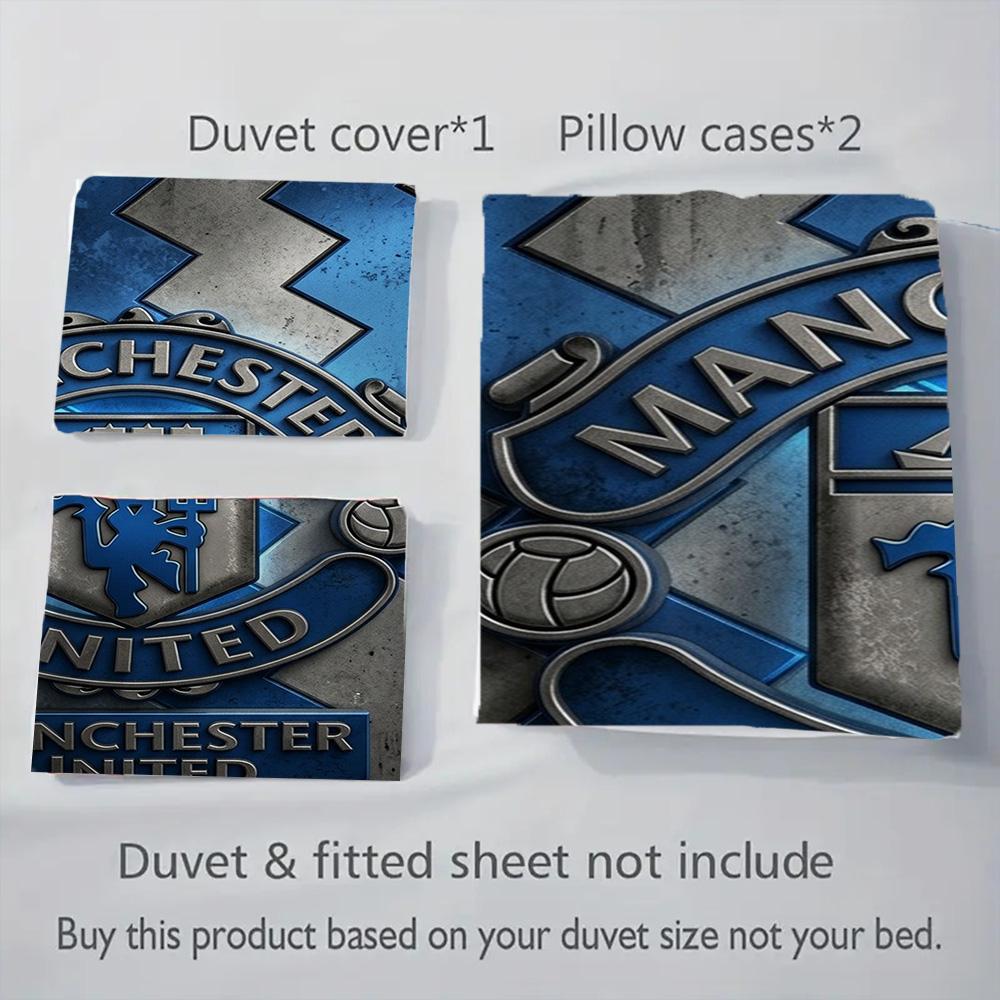 Manchester Legacy Emblem Bedding (1 * duvet cover + 2 * pillowcase, without core) 2D Flat Bedding set Christmas birthday gift Soft and comfortable