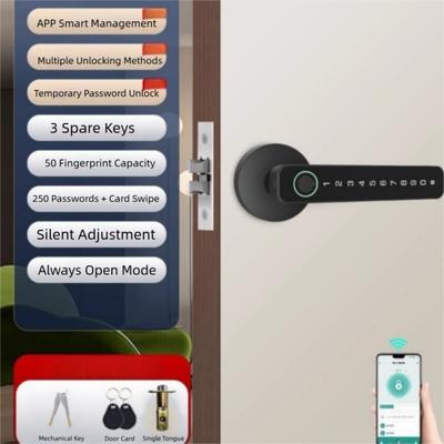 Цифровой дверной замок 6 в 1 Bluetooth Электронный пароль Умная дверная ручка Замок с дистанционным разблокированием через приложение, отпечатком пальца, ключом-картой