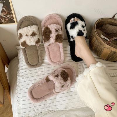 Модные женские шлепанцы на одно слово 2025 Осень Зима Новые Милые Легкие Нескользящие Плюшевые Туфли Удобные Модные Шлепанцы Плоская Подошва