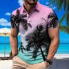 New Men's 3D Printed Versatile Coconut Tree Pattern Short Sleeved Button Polo Shirt