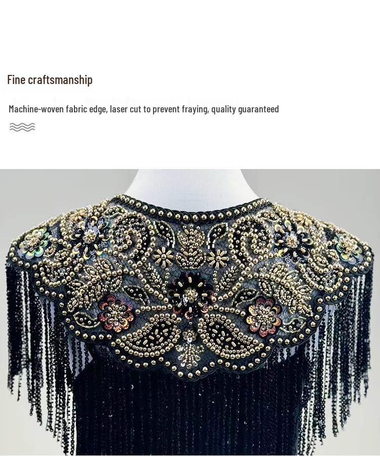 Elegant Hand-Beaded Qipao Cape with Tassel Lace and Ancient Style Shawl