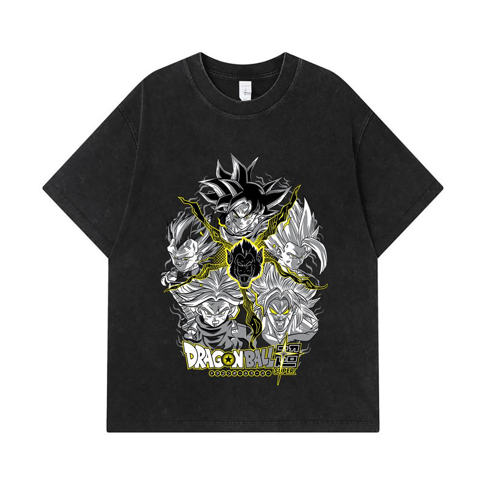 275 GSM Washed T-shirts 100% Cotton Dragon Ball V49 Super Saiyan Print Unisex Heavy Cotton T Shirt