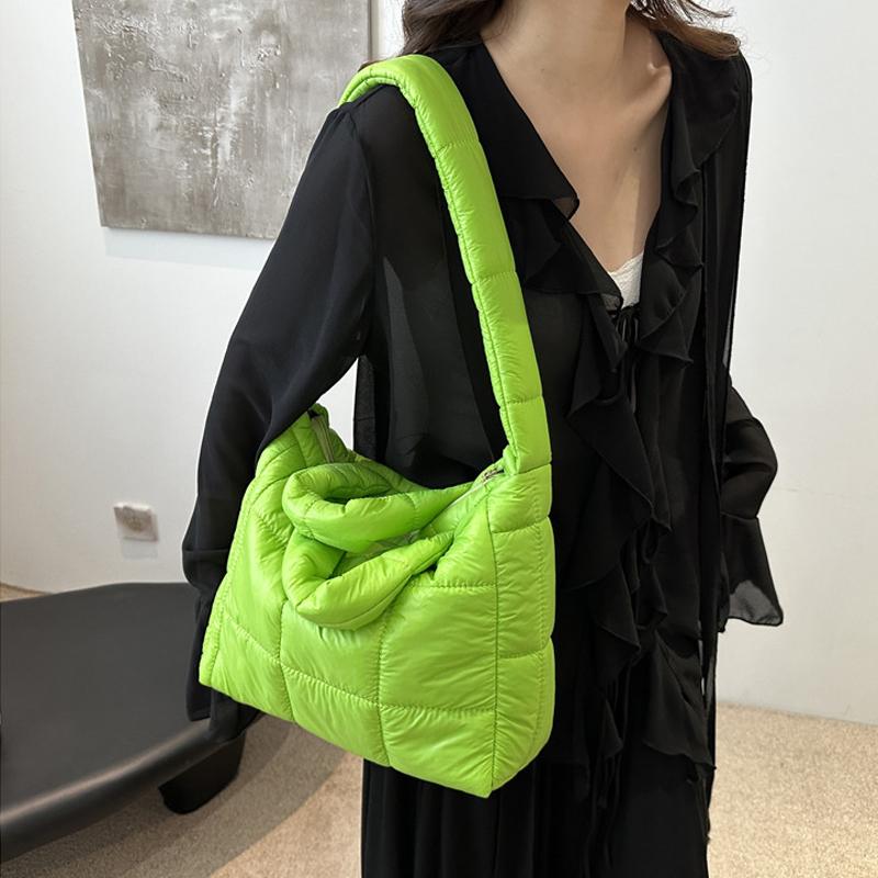 Yogodlns Solid Color Shoulder Messenger Bags Large Capacity Lightweight Quilted Totes Down Cotton Padded Puffy Handbags for Women