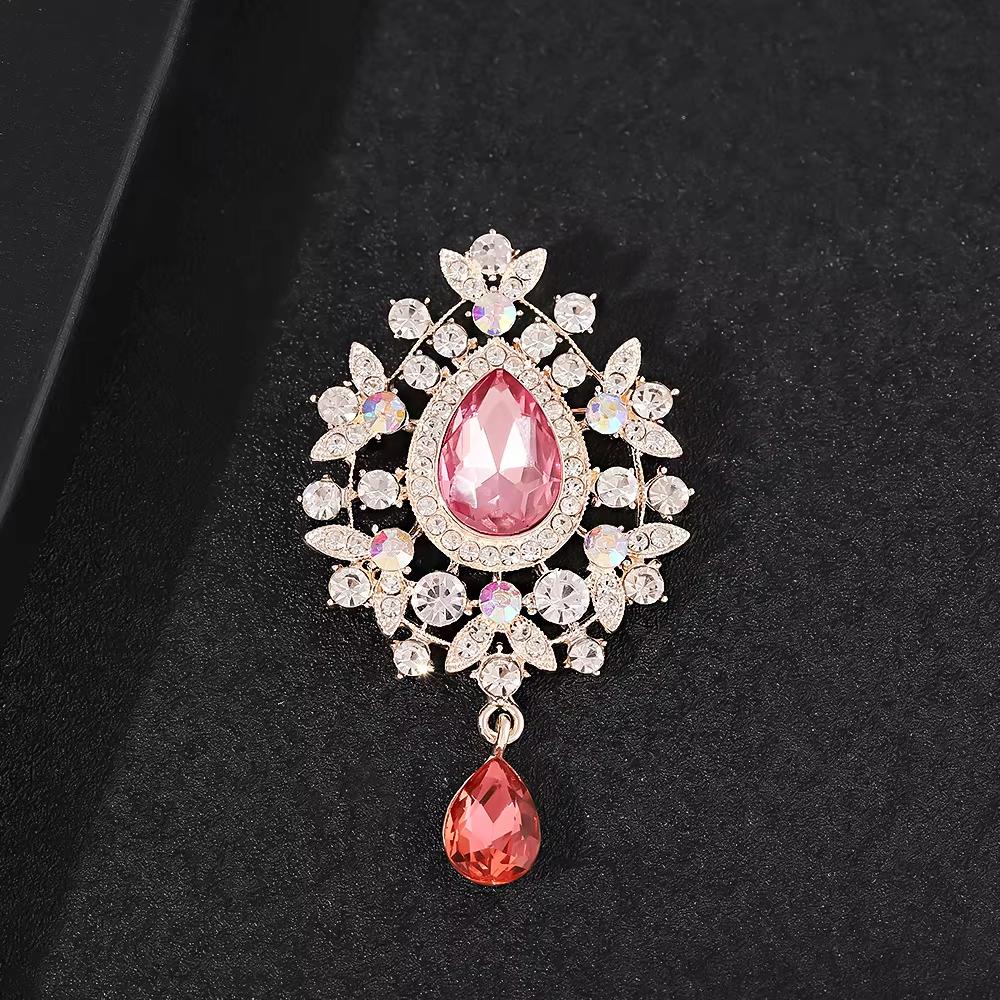 Fashion Alloy Rhinestone Brooches Women's Enamel Glass Pendant Pins Flower Pattern Crystal Jewelry Wedding Occasions