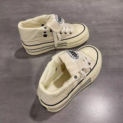 Высокие кеды на толстой подошве, два варианта носки, холщовые, женские, новая весна 2025, универсальные, студенческие, ретро, нишевый дизайн, повседневные кеды для скейтборда