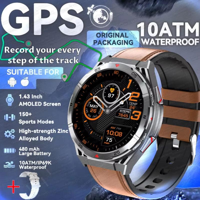 2025 Новые двухдиапазонные спутниковые GPS умные часы для мужчин 1,43'' AMOLED экран Компас Пульсометр BT вызов IP69 Водонепроницаемые часы для плавания