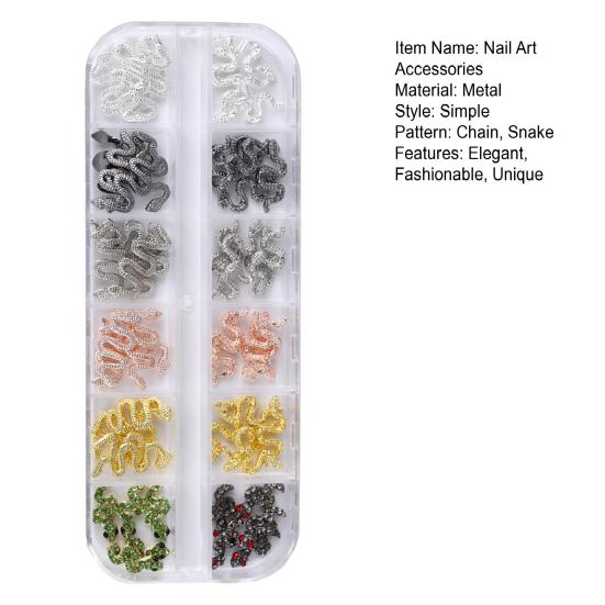 60Pcs/Box Snake Nail Charms with Rhinestones Elegant And Fashionable Nail Art Accessories for Women And Girls