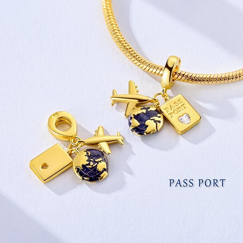 Медные Дорожные Паспортные Чемоданные Шармы Подходят для Оригинального Браслета Сделай Сам Самолет Земля Бусины Для Изготовления Ювелирных Изделий Подарок