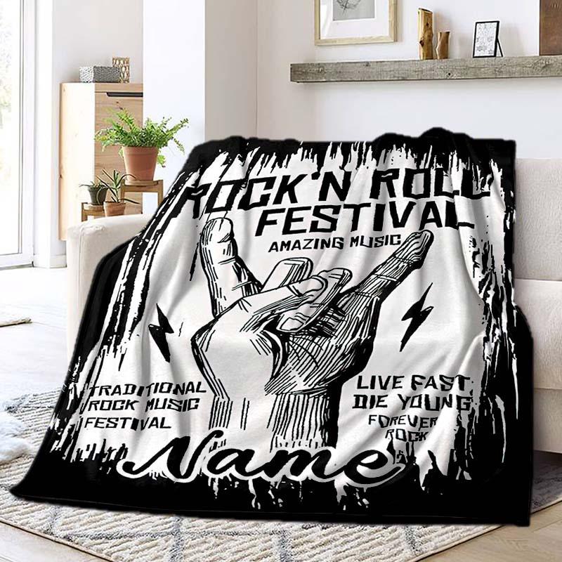 Rock Gesture Customize Your Name Blanket Warm Comfortable Soft Blanket For Chair Office Sofa Bed Sofa Office Camping Suitable For Gifting Relatives