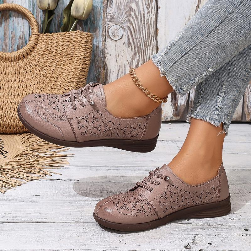 Ladies Shoes 2024 Hot Sale Lace-up Women's Flats Fashion Embroidery Casual Flat Shoes New Round Toe Flat Shoes Zapatos De Mujer