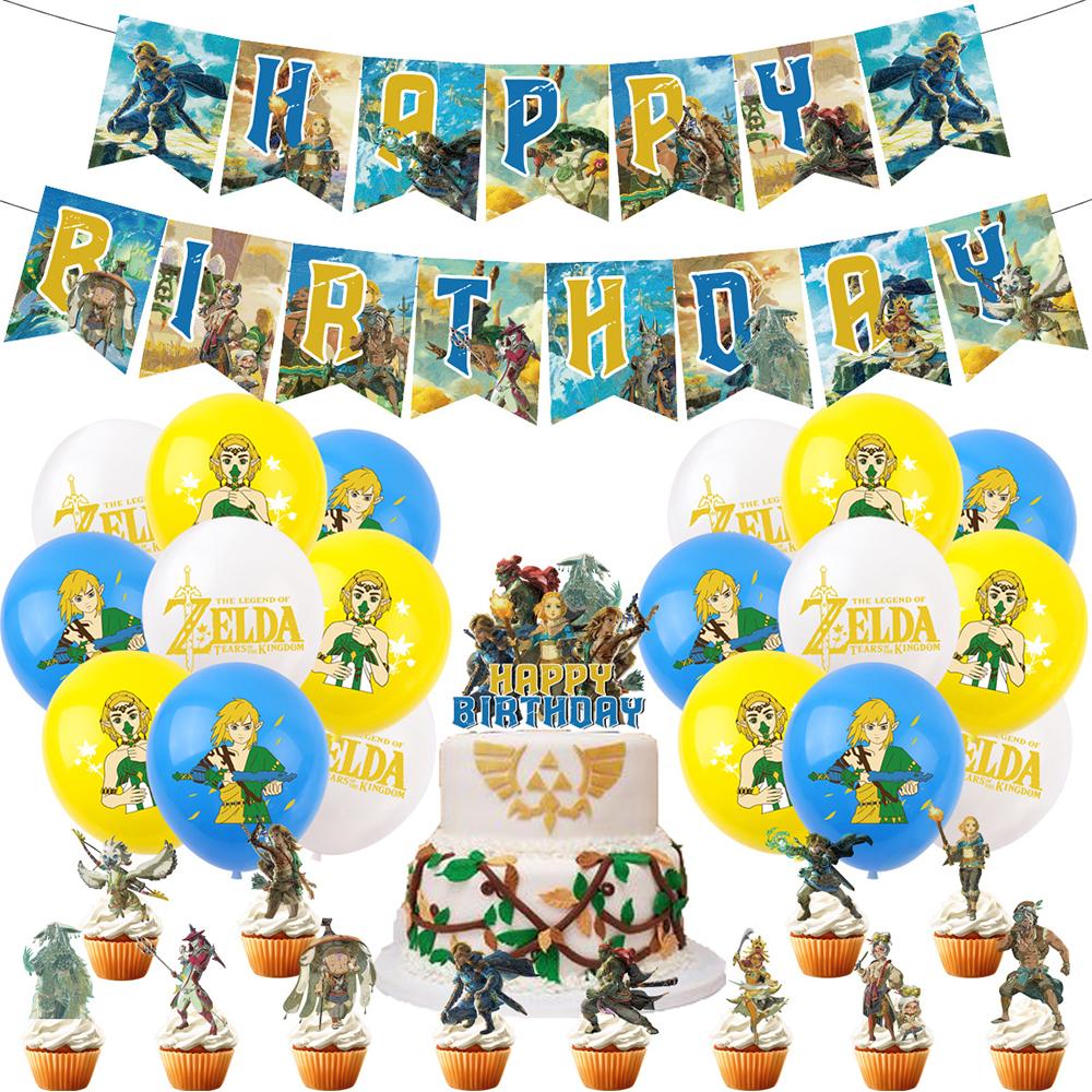 32pcs Zelda Birthday Party Supplies Includes Banner Cake Topper Balloon for Kid