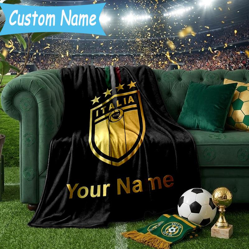 Custom Name Italian Crest Flannel Blanket, Use for Birthday/Holiday Gift, Soft Blanket for Sofa/Bed/Camping/Office, Home Decor