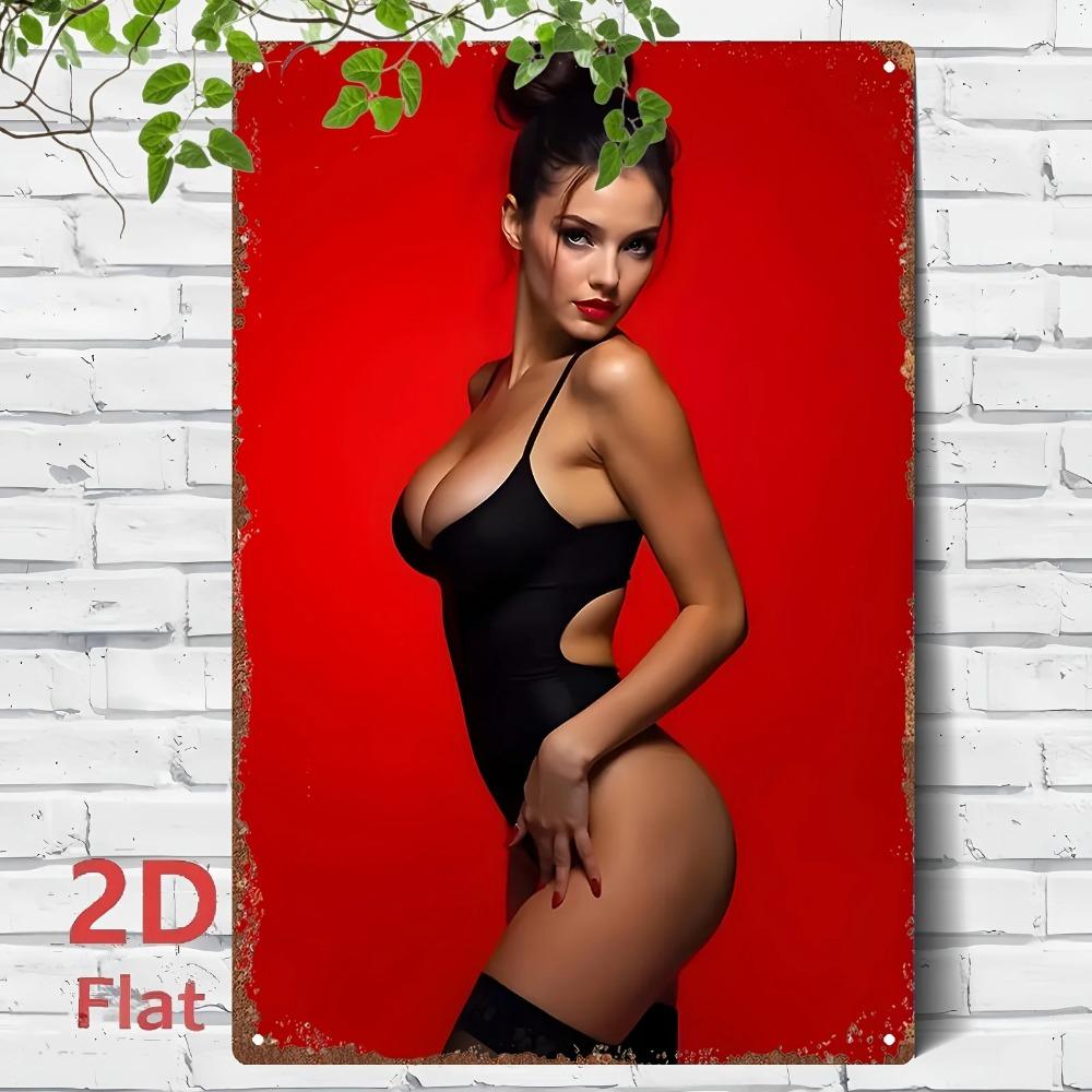 Винтажная металлическая жестяная табличка 8x12 дюймов Ретро Пинап Девушка Постер Черное Платье Индустриальное Настенное Искусство для Бара Кафе Гаража