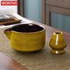 2PCS New Ceramic Matcha Bowl Set With Pouring Spout Reusable Tea Whisk Holder Food Grade Handmade Japanese Green Tea Bowl