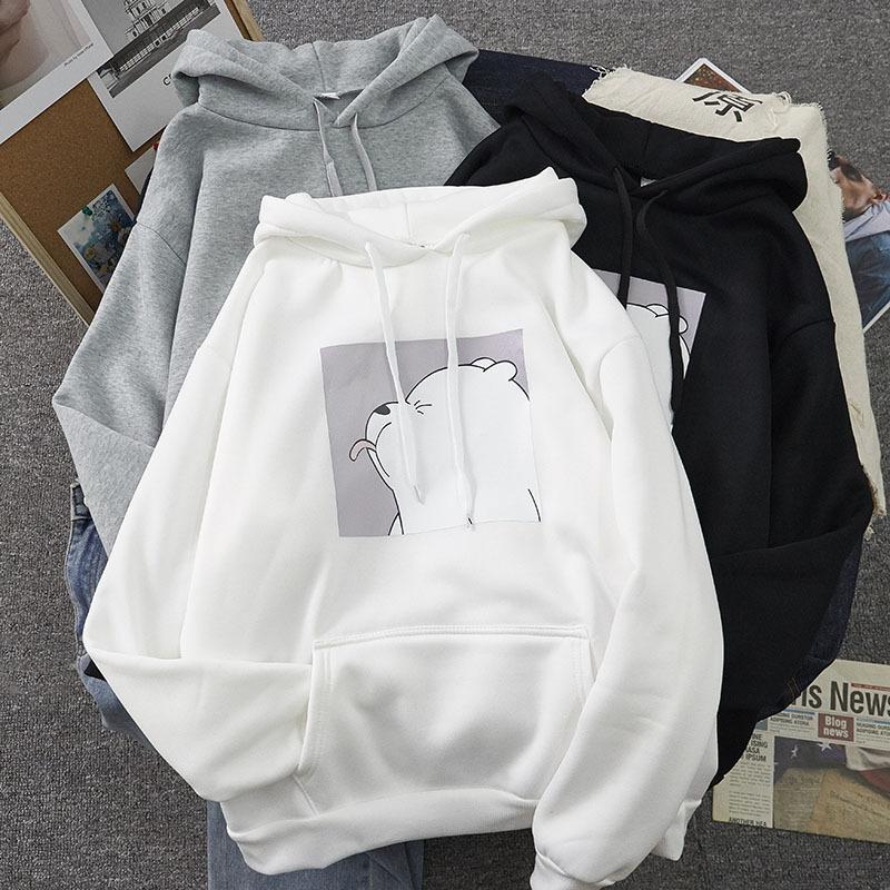 Женские толстовки с симпатичным рисунком и принтом, женская плюшевая новая свободная куртка с длинным рукавом и капюшоном для осени и зимы