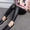 Spring Faux Leather PU Leggings For Kids Girls Slim Pencil Pants Elastic Waist Trouser Children