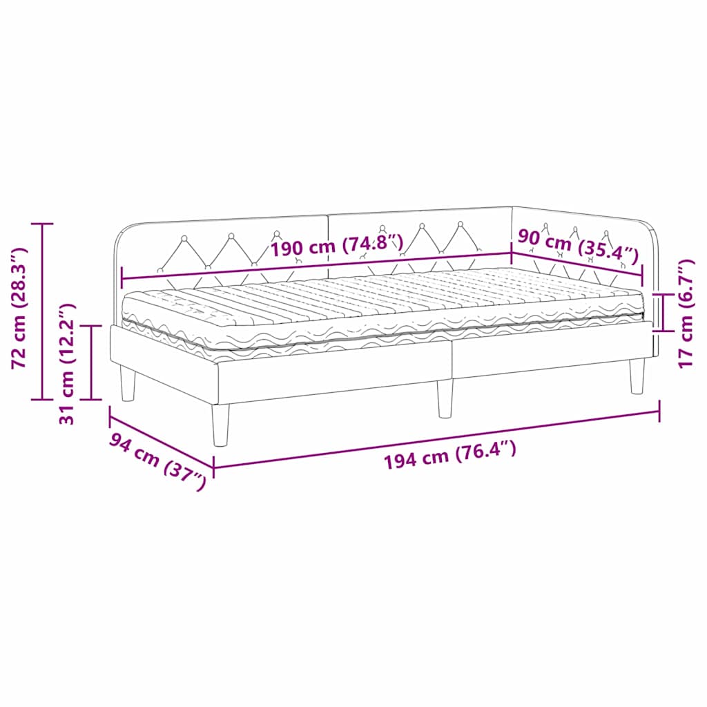 Corner Bed Frame Cream 90 x 190 cm Fabric