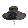 Мужская рыбацкая шляпа с солнечным вентилятором, ветрозащитный ремешок, большие поля, полая сетка, зарядка через USB, защита от ультрафиолета и солнечного света, отличная воздухопроницаемость на открытом воздухе