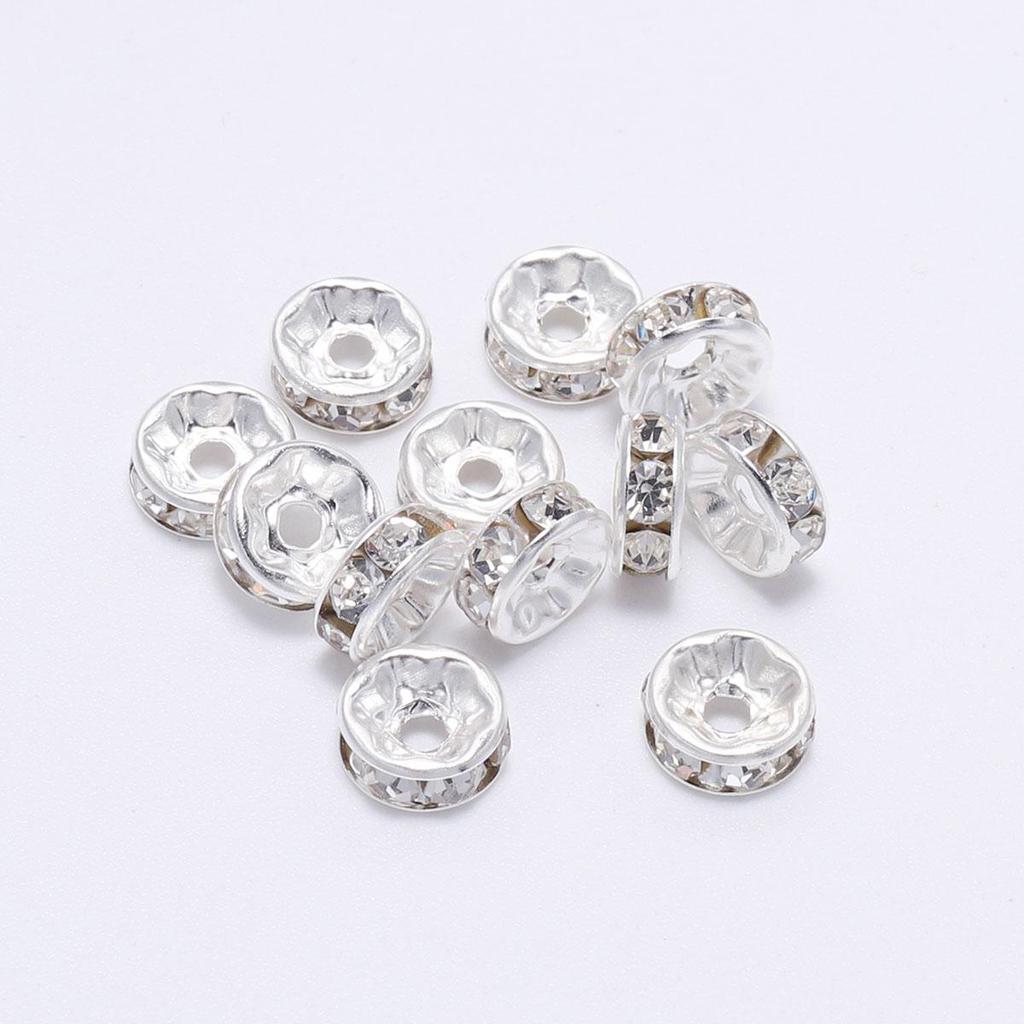 50pcs/lot 4 6 8 10mm Rhinestone Rondelles Crystal Bead Loose Spacer Beads for DIY Jewelry Making Accessories Supplie