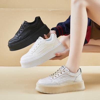 Женские повседневные кроссовки на толстой платформе, нескользящие кроссовки из искусственной кожи для ходьбы, удобные кроссовки на шнуровке, дышащие рабочие теннисные кроссовки для женщин