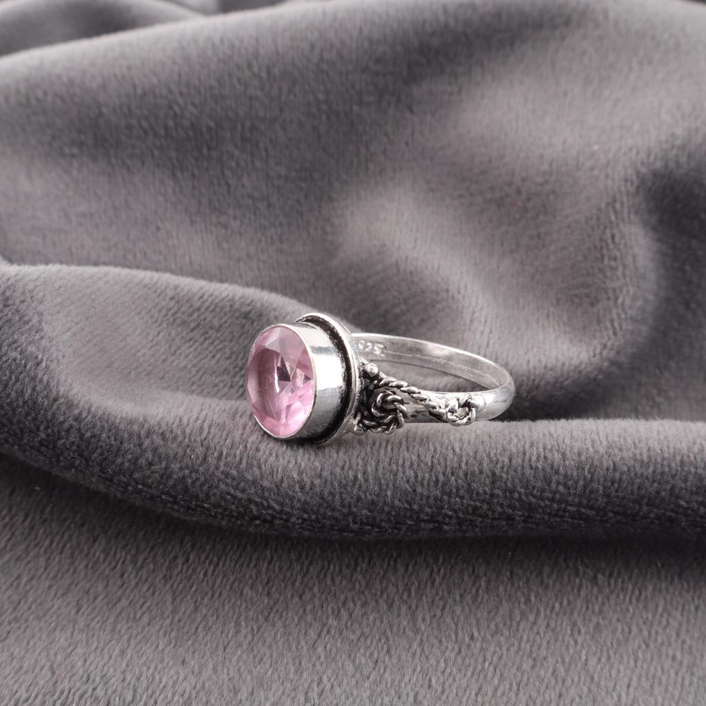 Morganite Ring, Handmade Gemstone 925 Solid Sterling Silver Ring Bohemian Jewelry, For Engagement Gift