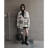 Designed Arctic Velvet Striped Sweater for Women In Winter Lazy Style Knitted Cardigan with Scarf
