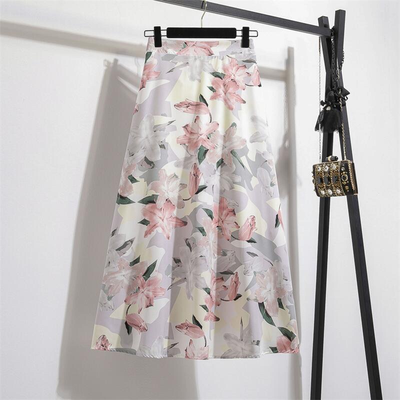 Женские макси-юбки, модные женские винтажные юбки трапециевидной формы с цветочным принтом и эластичной резинкой на талии, женские повседневные свободные шифоновые юбки