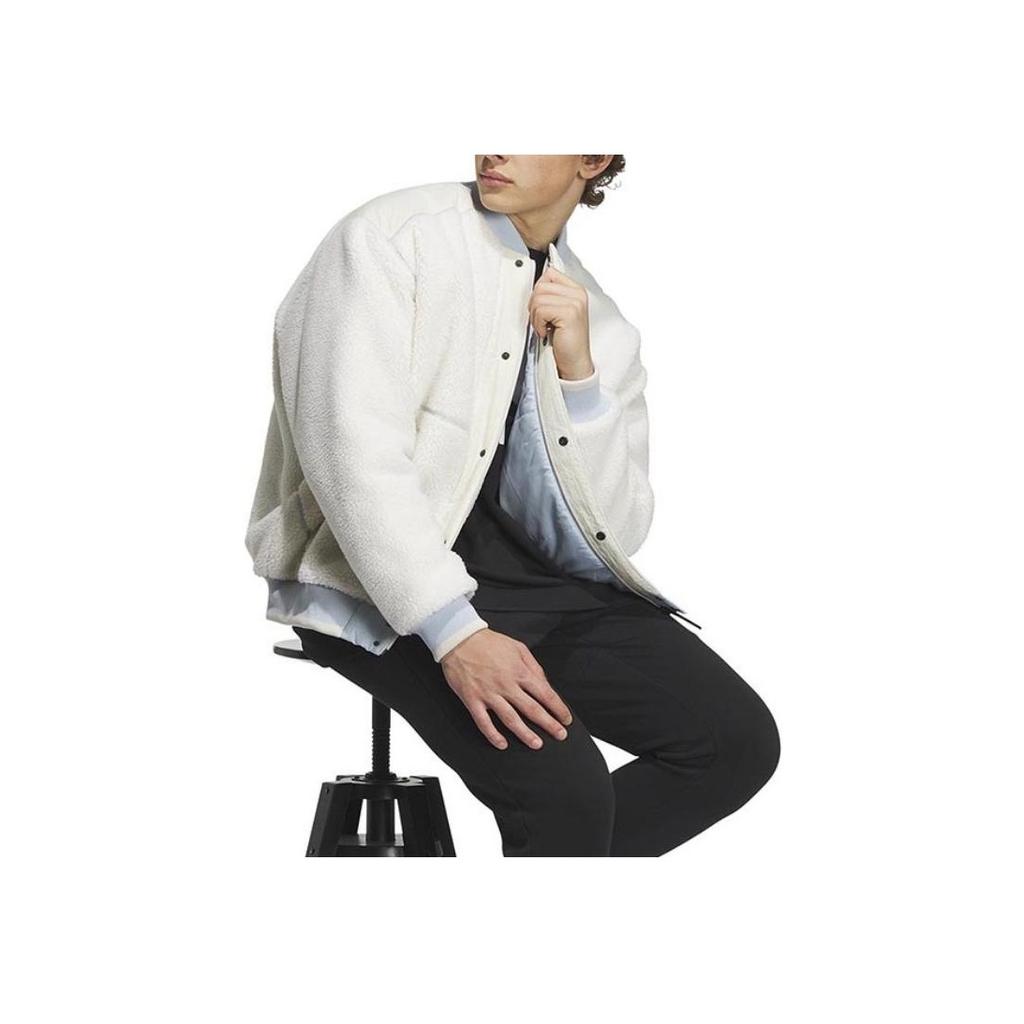 Adidas Флисовая университетская стеганая куртка с вышивкой буквенного логотипа и цветовыми блоками Мужская верхняя одежда розового и белого цвета IL8917