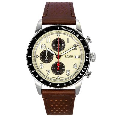Спортивные часы Tourer Chronograph с коричневым кожаным ремешком и кремовым циферблатом, кварцевые мужские часы FS6042