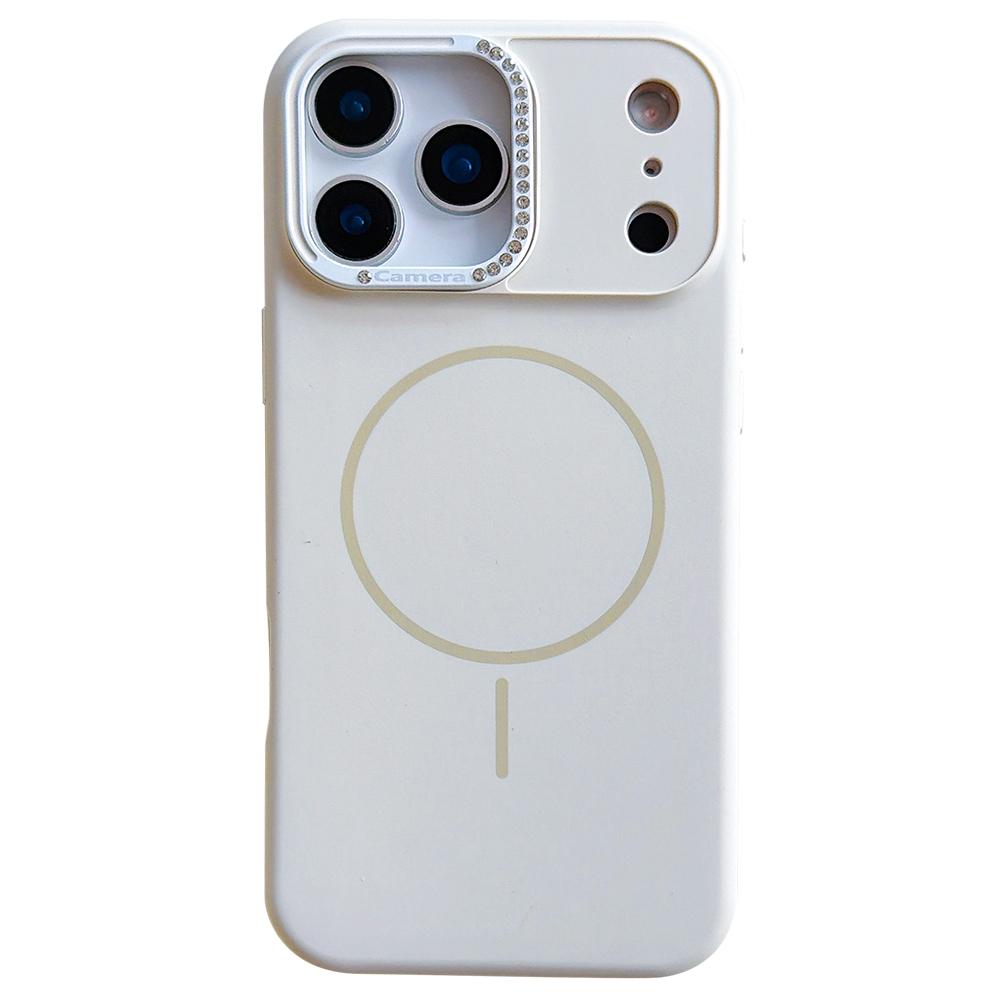 For iPhone 17 Pro Case Compatible with MagSafe Rhinestone Decor Lens Frame Silicone Phone Cover