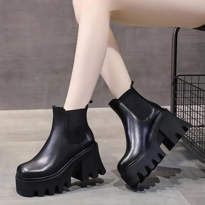 Распродажа женской обуви Новые женские ботильоны Элегантные современные ботинки Женские туфли на платформе Слипоны на высоком толстом каблуке Женская обувь