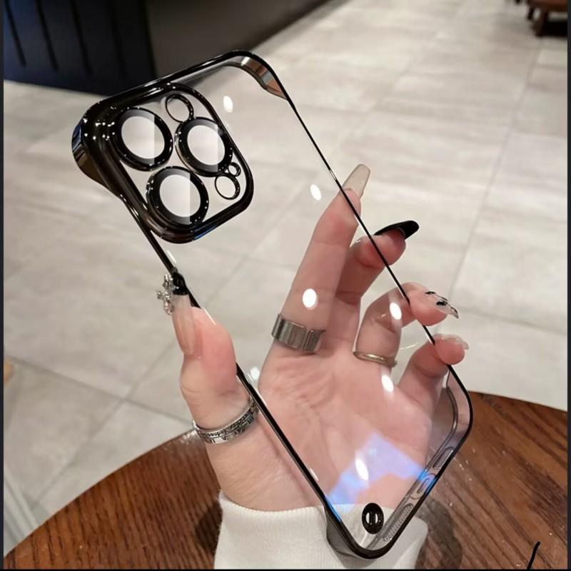 Ультратонкий прозрачный чехол-бампер с полным покрытием для iPhone 16 Pro Max с гальванизированной рамкой, ударопрочный поликарбонатный бампер