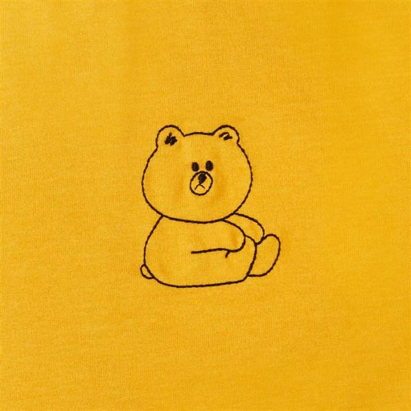 LINE FRIENDS Made by Brown Signature Embroidery Mustard Short -sleeved T -shirt