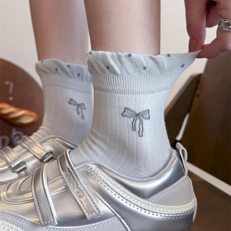 Women's Polka Dot Bowknot Ankle Socks - Thin, Non-slip Cotton for Spring, Summer, Autumn