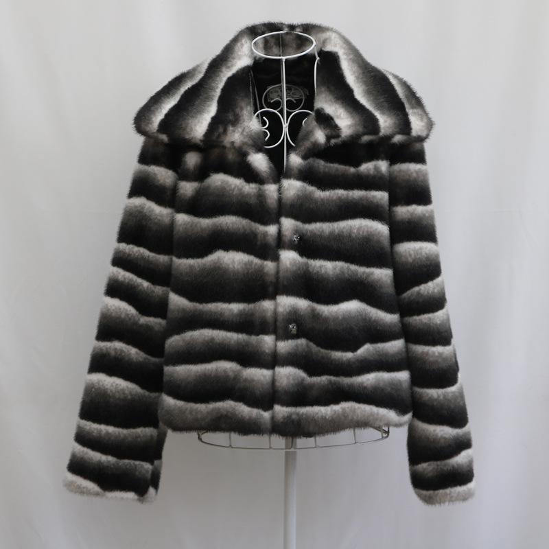 Women's Fur Jacket Casual Autumn and Winter New Zebra Pattern Imitation Mink Hair Lapel Short Coat Thickened Large Size