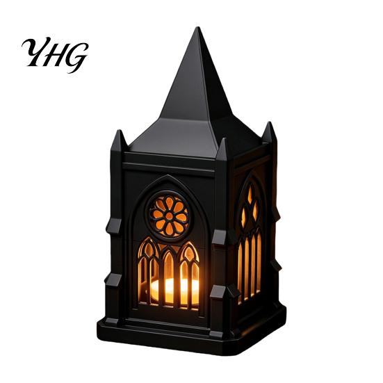 Artistic Home Decor Gothic Cathedral LED Candle Lantern, Church Shaped Flameless Tealight Lamp, Luminous Figurine for Spooky Vintage Desktop