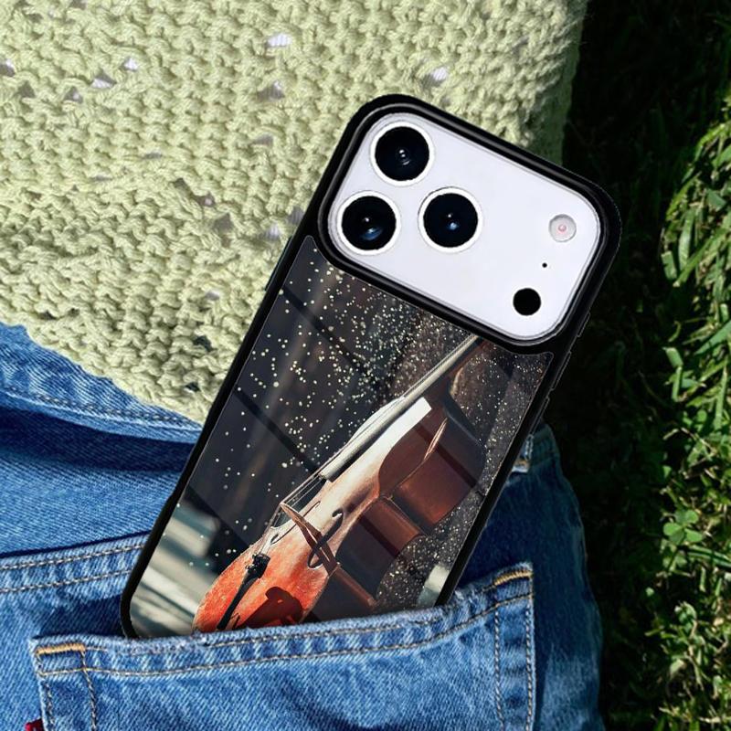 Деревянный чехол для телефона с изображением виолончели и скрипки для iPhone 17 AIR 16 Pro Max 15 14 Pro 11 12 13 Ударопрочный силиконовый чехол