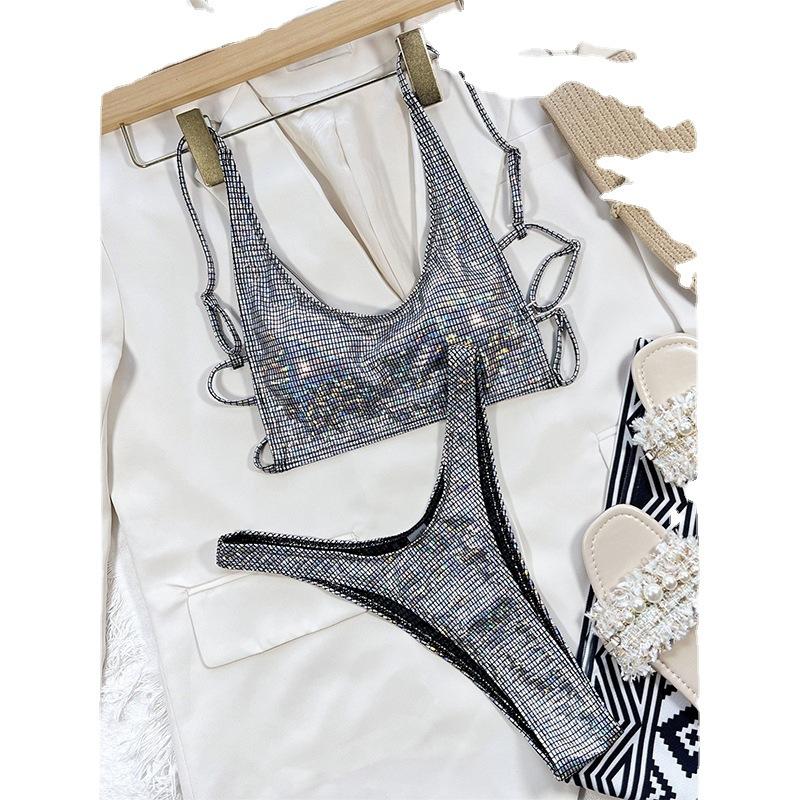 New European and American Fashion Swimwear Beach Bikini Solid Color Sexy Ladies Split Swimsuit Triangle Bikini