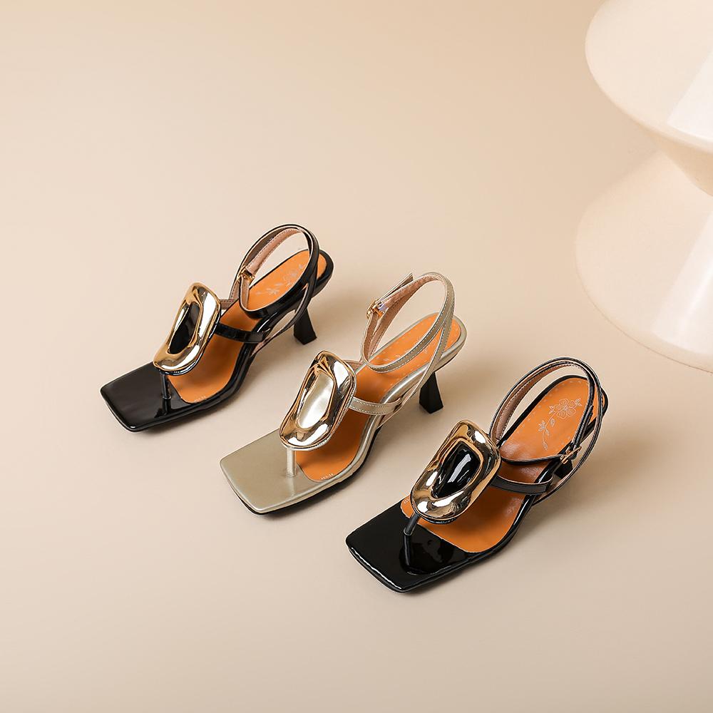 Black Gold Women Slingback Sandals High Thin Heel Small Big Size 32 48