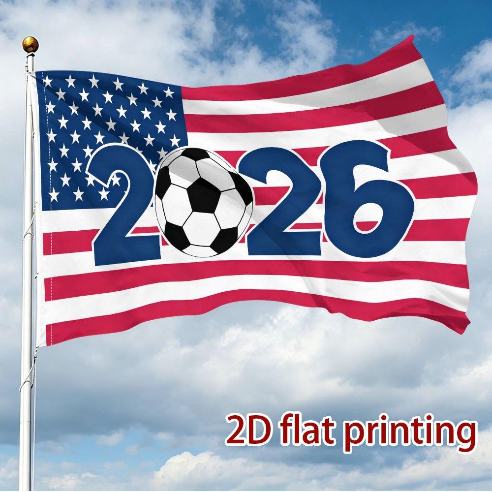 2D Flat, 2D Flat USA 2026 Soccer Themed Flag, Single-Sided Print, Fan Support Flag, Party Flag, Decorative Flag. Suitable for Sports Events, Soccer Ma
