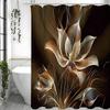 Gold Floral Black Modern Aesthetic Shower Curtain, Bathroom Decorative Shower Curtain, Waterproof Shower Curtain with Hooks