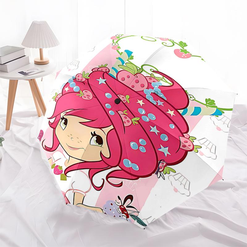 Strawberry Shortcake Automatic Folding Umbrella:8 Bone Iron Frame,Portable Design for Fans and Travelers0104092a