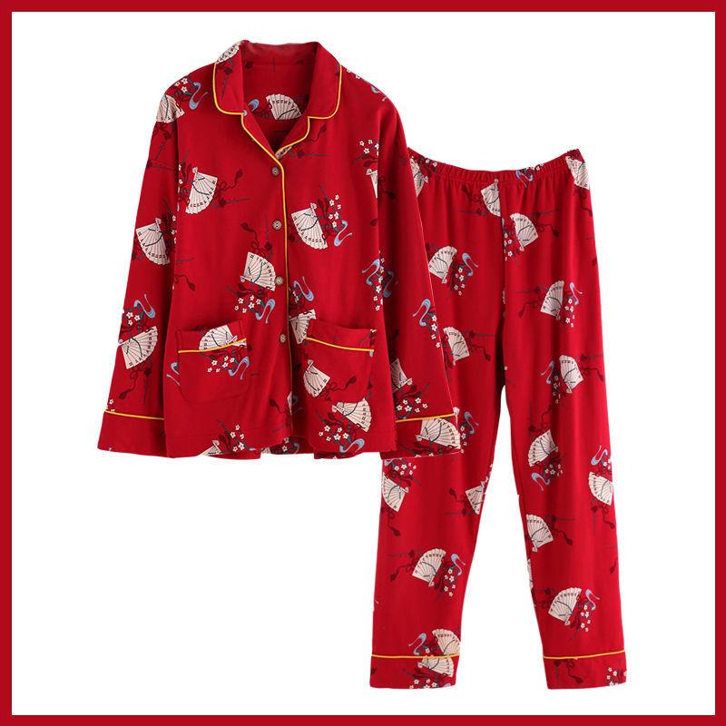 Новый комплект пижамы с длинными рукавами для женщин, весенняя и осенняя пижама из чистого хлопка, корейский стиль, домашняя пижама большого размера