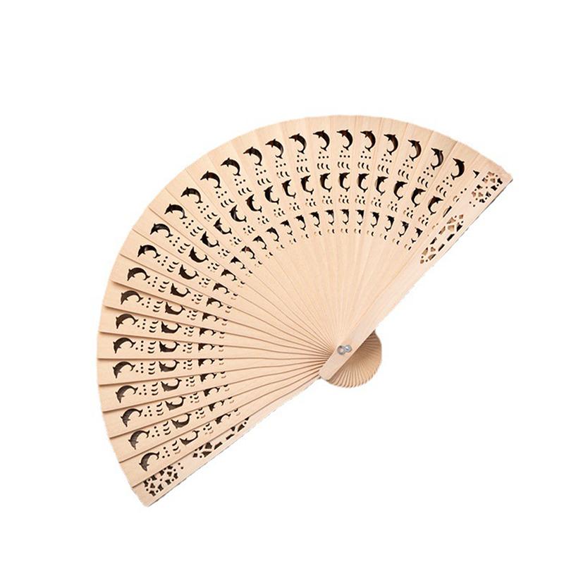 Hand Fragrant Party Carved Bamboo Folding Fan Chinese Wooden Fan Vintage Hollow
