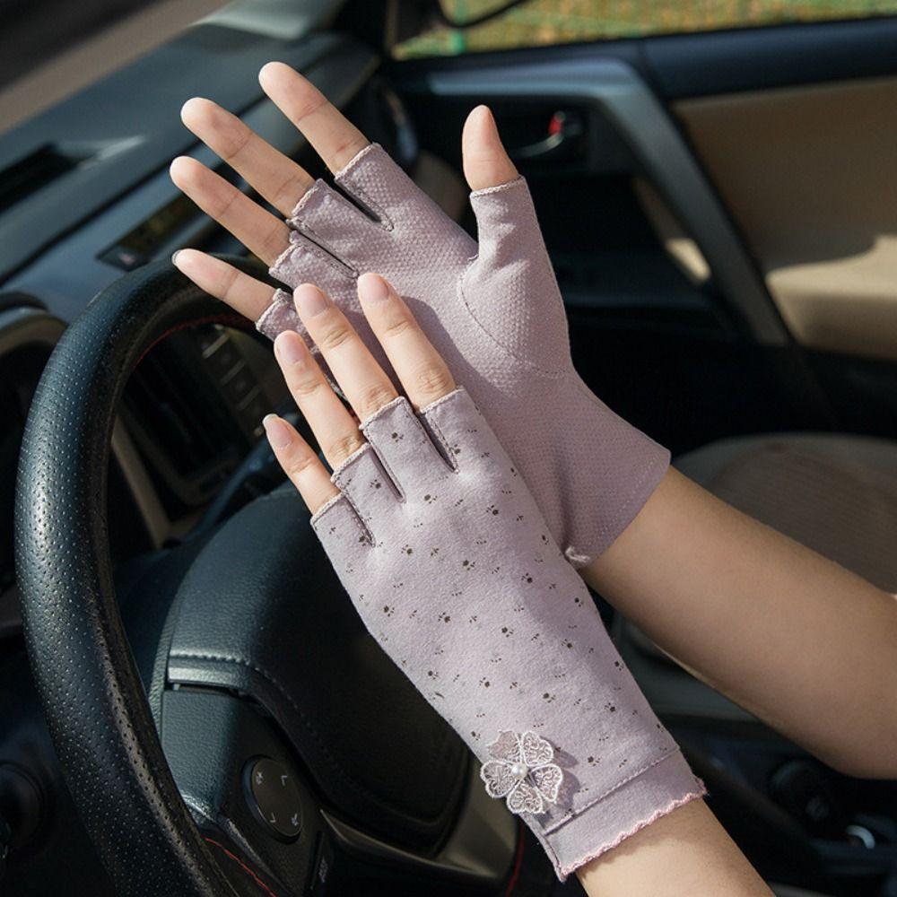 Anti-slip Women Half-finger Gloves Cotton Sunscreen Gloves Fashion Cycling Gloves for Cycling